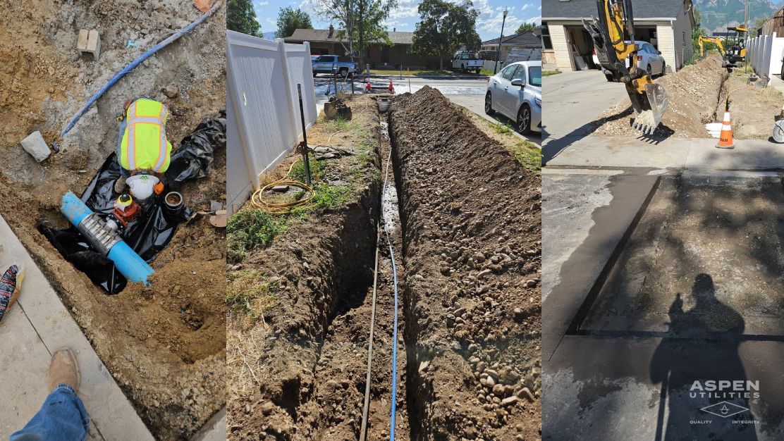 Aspen Utilities crew excavating and replacing underground water and sewer lines in Utah